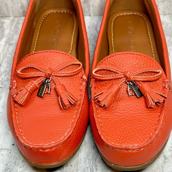 Coach Greenwich Red Orange Driving Moccasins Loafers Slip Ons 6.5B NEW - Picture 4 of 10